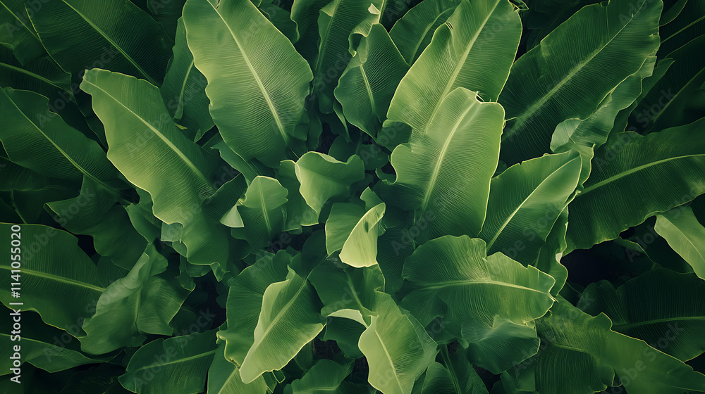 Aerial shot of a banana plantation, banana tree and leaf view from top Aerial shot of a banana plantation, banana tree and leaf view from top