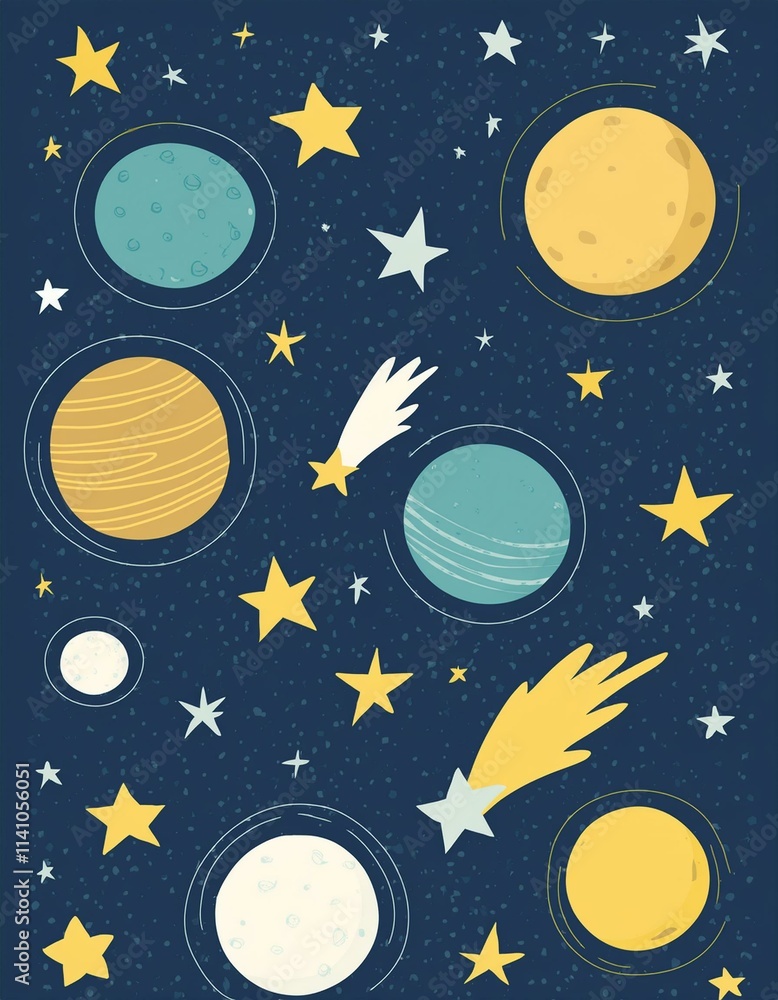 Cute flat style template with Stars in Outer space. Generated image Cute flat style template with Stars in Outer space. Generated image