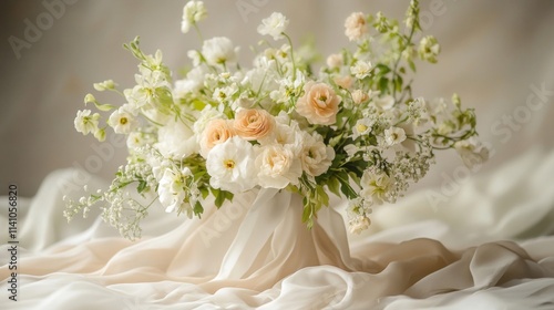 Elegant White Peach Floral Arrangement in Vase