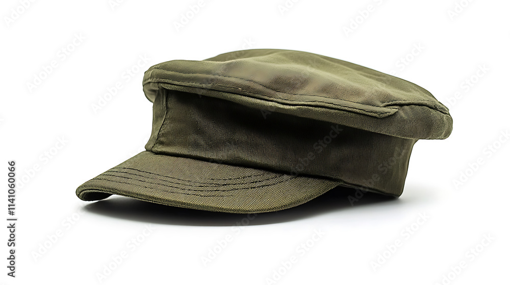 Close up on green military cap prop on white background Close up on green military cap prop on white background