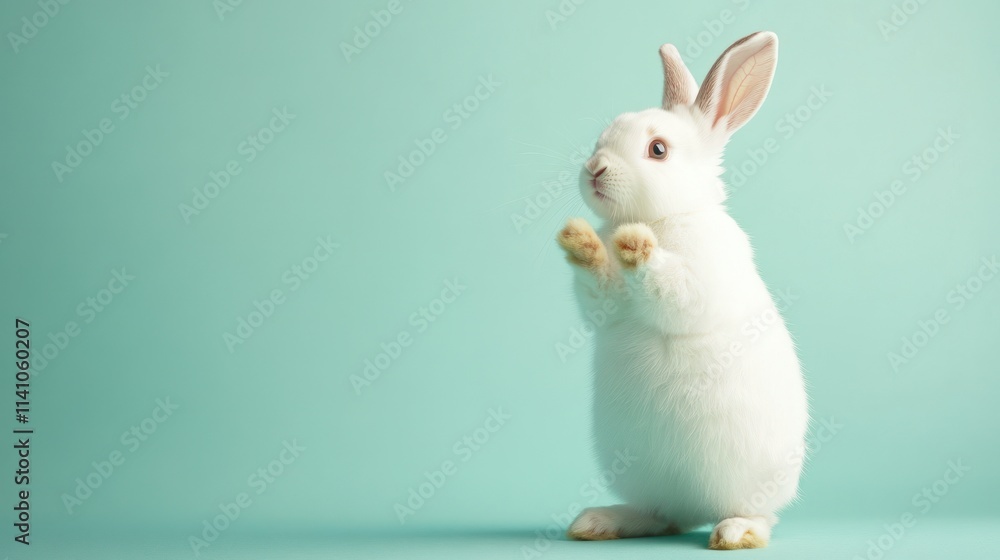 Adorable White Bunny on Mint Background Adorable White Bunny on Mint Background