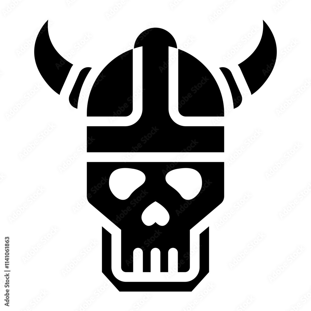 Viking Skull with horn Helmet glyph icon for nordic warrior Viking Skull with horn Helmet glyph icon for nordic warrior