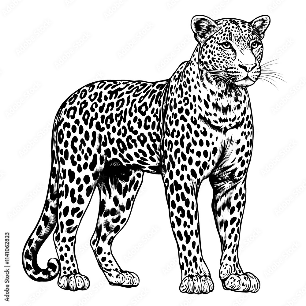 Black and white illustration of a leopard. (1) Black and white illustration of a leopard. (1)