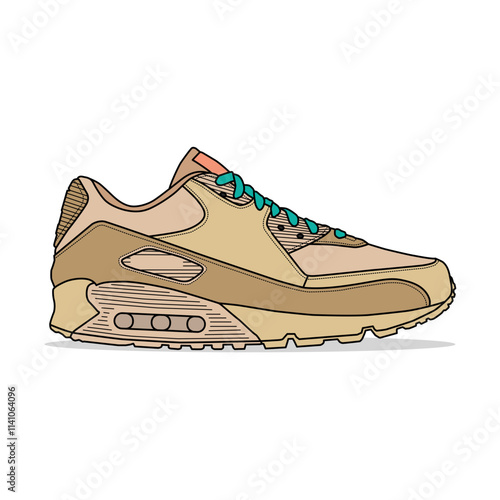 Light brown sneakers, outlined and isolated on a white background. Suitable for commercial purposes.	