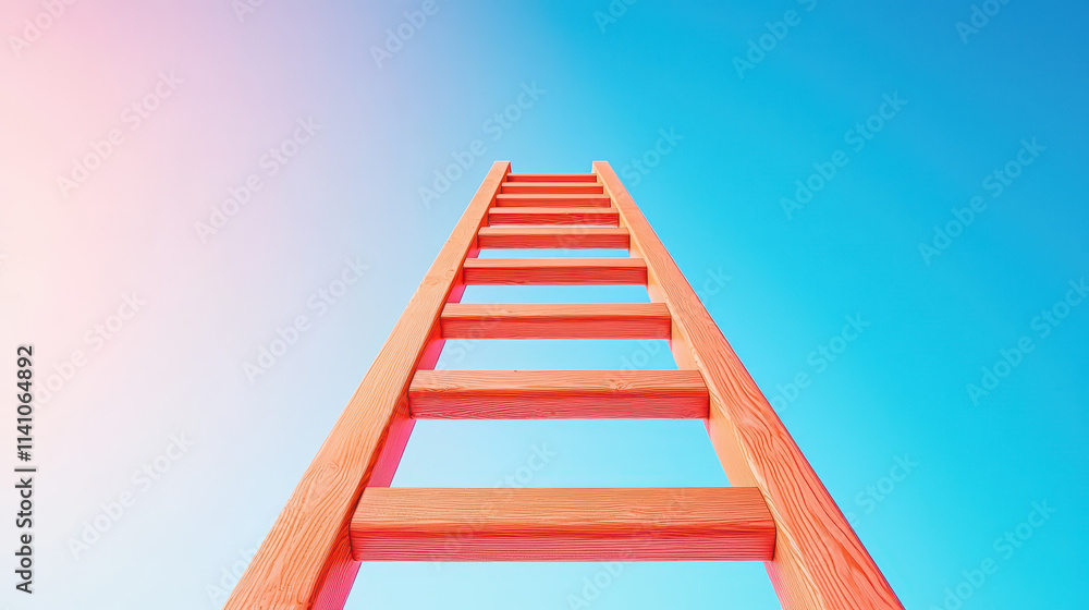 surreal view of wooden ladder reaching into bright blue sky, evoking sense of aspiration and wonder surreal view of wooden ladder reaching into bright blue sky, evoking sense of aspiration and wonder