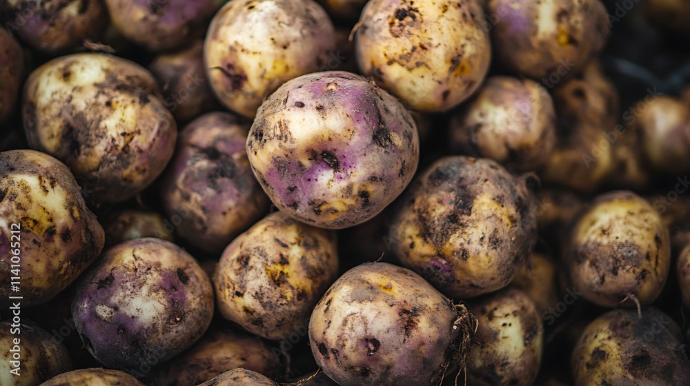A pile of fresh sweet potatoes, close-up, background image wallpaper A pile of fresh sweet potatoes, close-up, background image wallpaper