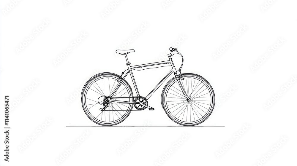 A simple line drawing of a bicycle, showcasing its design and structure. A simple line drawing of a bicycle, showcasing its design and structure.