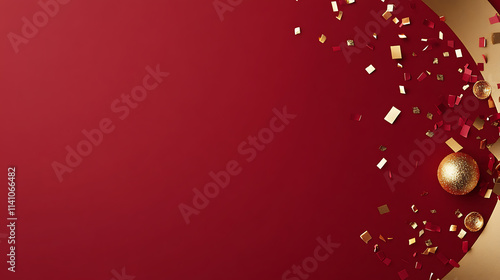 A very simple and minimalist background for an awards ceremony powerpoint presentation with dark red background color, gold confetti and gold accents