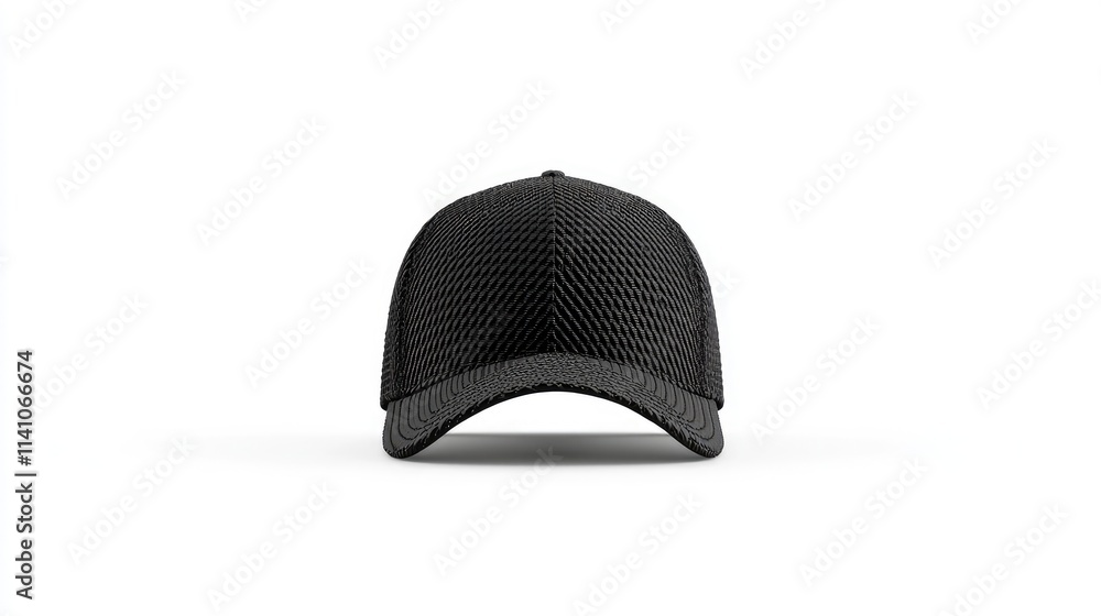 A black cap with a textured surface, designed for casual wear or outdoor activities.