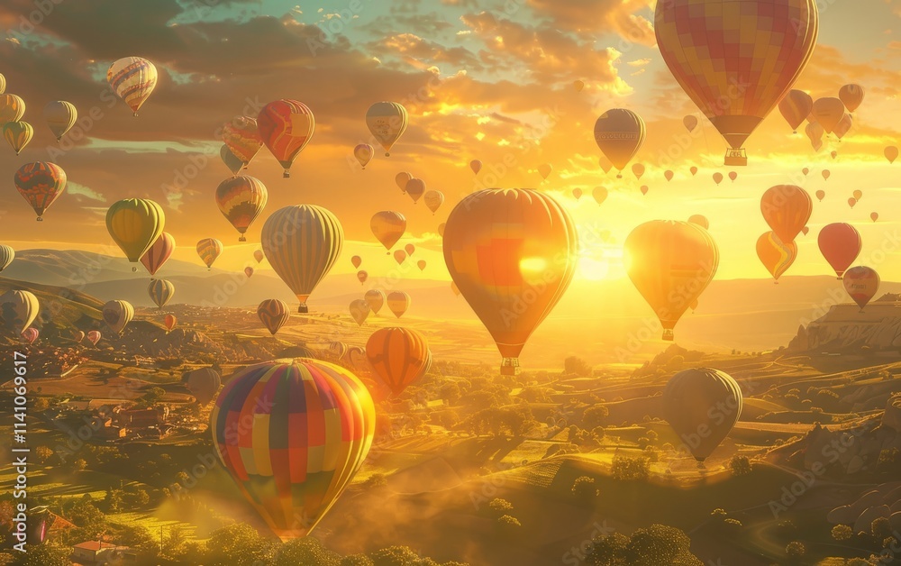 Naklejka premium hot air balloon festival at sunrise