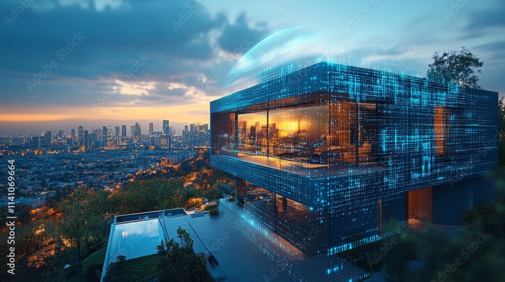 Discussion on the future of smart homes with industry experts in a modern urban setting at sunset Discussion on the future of smart homes with industry experts in a modern urban setting at sunset