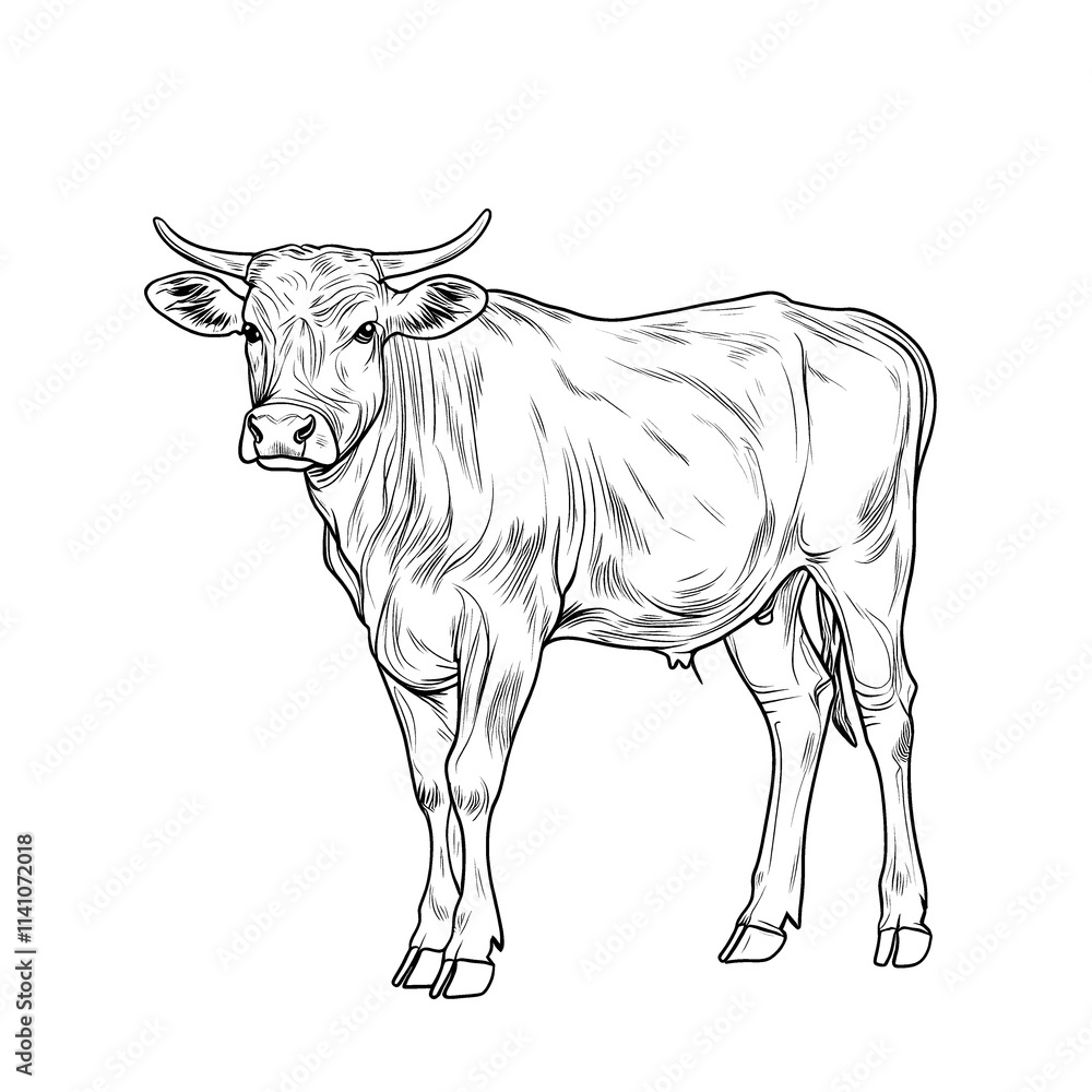 Fototapeta premium Line art drawing of a cow.