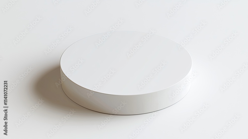 A simple, white circular platform on a light background, ideal for product display. A simple, white circular platform on a light background, ideal for product display.