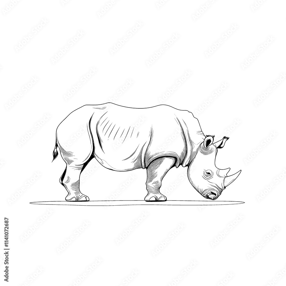 Fototapeta premium Line art drawing of a rhino.