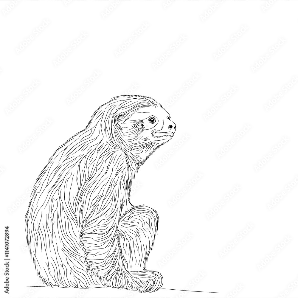 Line art drawing of a sloth sitting. Line art drawing of a sloth sitting.