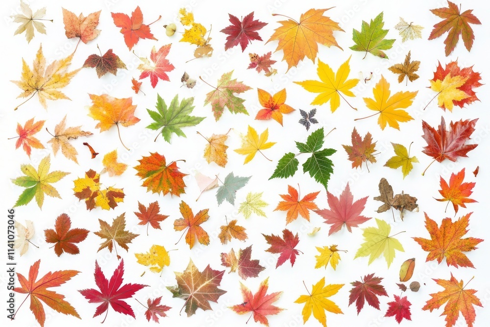 A collection of colorful fallen autumn leaves isolated on a transparent background A collection of colorful fallen autumn leaves isolated on a transparent background