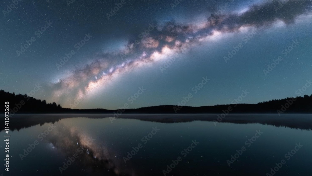 Fototapeta premium Stunning Night Sky Reflection Over Serene Lake