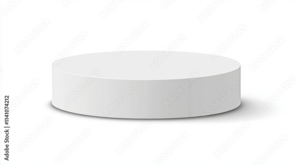 A simple white round podium isolated on a white background, serving as a stage for product presentation mock-up. A simple white round podium isolated on a white background, serving as a stage for product presentation mock-up.