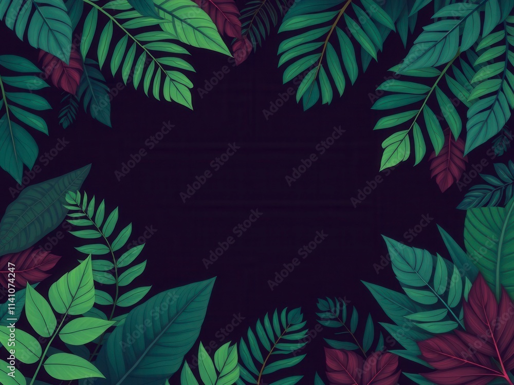 A dark pattern with exotic leaves featuring a dramatic, tropical forest aesthetic, nature, forest A dark pattern with exotic leaves featuring a dramatic, tropical forest aesthetic, nature, forest
