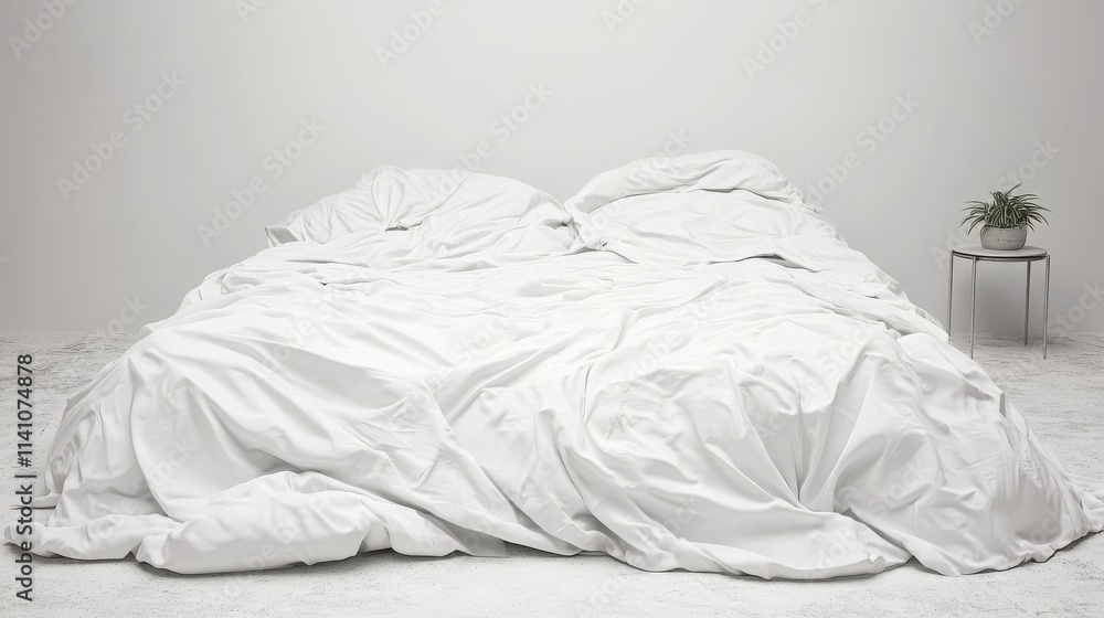 Modern double bed with pillows and a blanket on a white background. Modern double bed with pillows and a blanket on a white background.