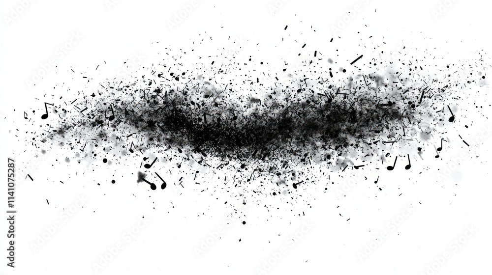 Abstract representation of music with scattered notes and particles. Abstract representation of music with scattered notes and particles.