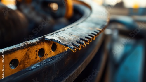 A wornout drive belt with visible fraying edges depicting the wear and tear of usage highlighting the necessity of regular checks and proactive replacements. photo