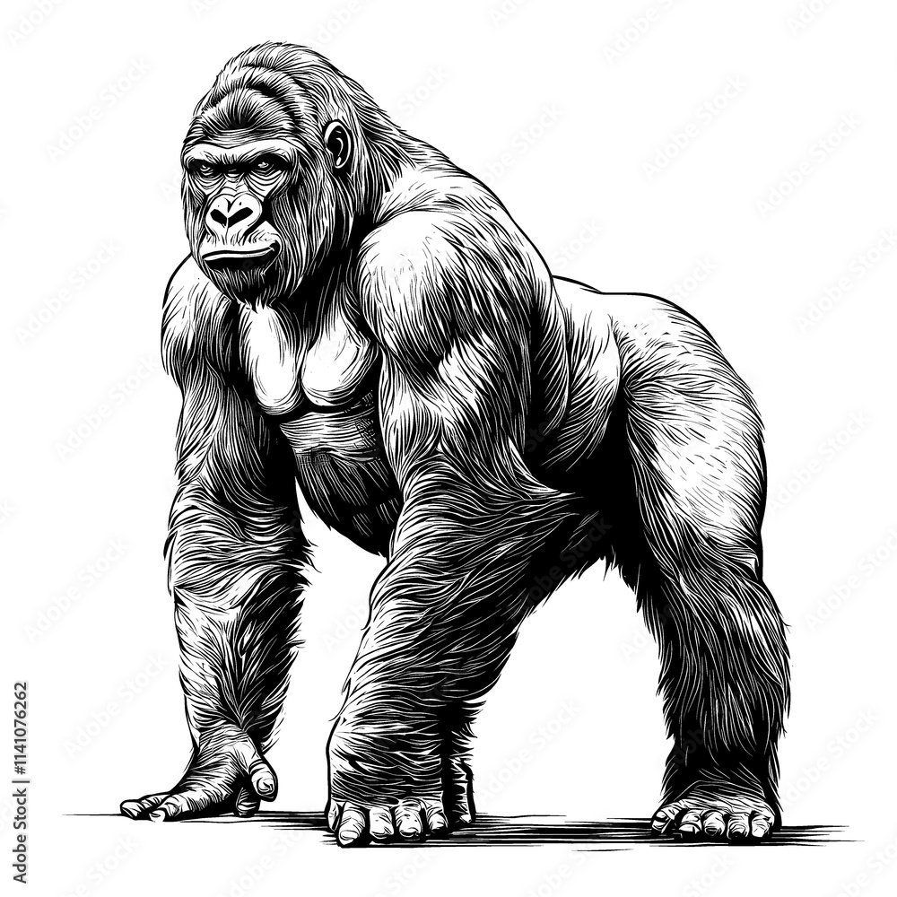 Fototapeta premium Powerful gorilla in monochrome illustration.
