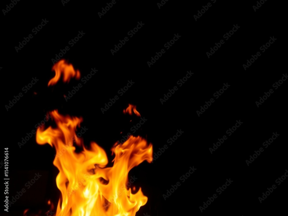 Fiery inferno with intense flames on a black backdrop, hot, heat, combustion Fiery inferno with intense flames on a black backdrop, hot, heat, combustion