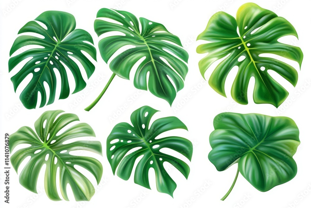 Obraz premium Isolated set of tropical leaves on a transparent backdrop