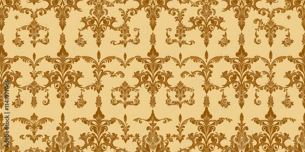 Intricate seamless damask wallpaper design in rich tones perfect for elegant interiors, stylish, regal, traditional Intricate seamless damask wallpaper design in rich tones perfect for elegant interiors, stylish, regal, traditional