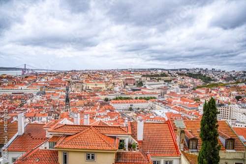 Skyline of the histric district of Lisbon, Portual photo