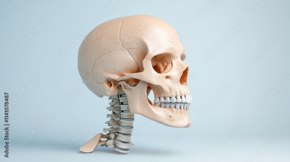 This 3D anatomy model presents a realistic human skull, highlighting detailed cranial bones and sutures, ideal for educational use in anatomy studies or health-related fields This 3D anatomy model presents a realistic human skull, highlighting detailed cranial bones and sutures, ideal for educational use in anatomy studies or health-related fields
