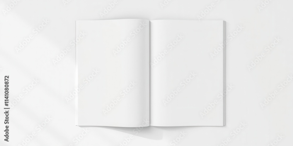 A high-quality mockup of an open magazine with a blank cover, perfect for showcasing your designs, cover, graphics A high-quality mockup of an open magazine with a blank cover, perfect for showcasing your designs, cover, graphics