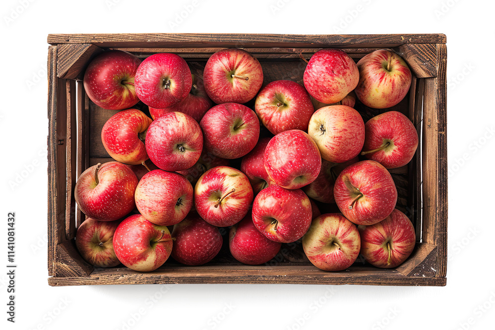 a wooden box, red apples on a transparent background a wooden box, red apples on a transparent background