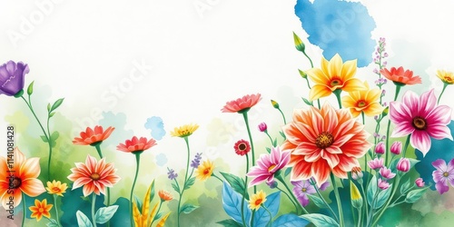 Fototapeta Naklejka Na Ścianę i Meble -  Beautiful watercolor illustration of various flowers including roses, daisies, and tulips in vibrant colors, watercolor, nature, garden