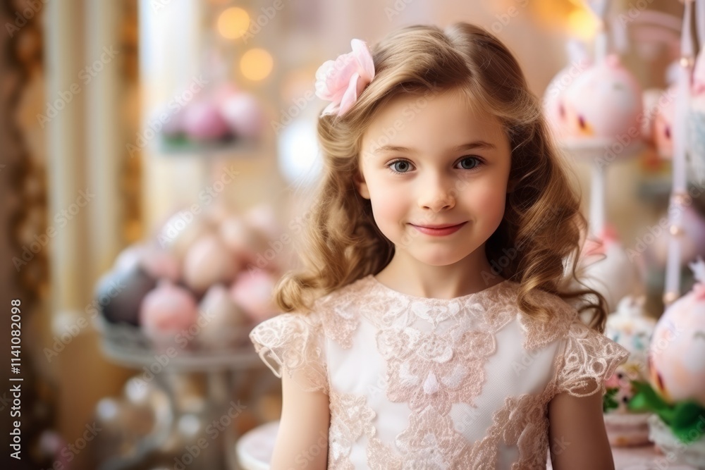 Portrait of a little girl in a beautiful dress on the background of a beautiful interior Portrait of a little girl in a beautiful dress on the background of a beautiful interior