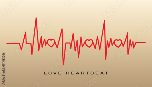 Love heartbeat on the gold background. Rhythm, heart, text. Banner, greeting card, voucher, flyer, message template, tattoo. Design for valentine's day. Romantic linear vector illustration.