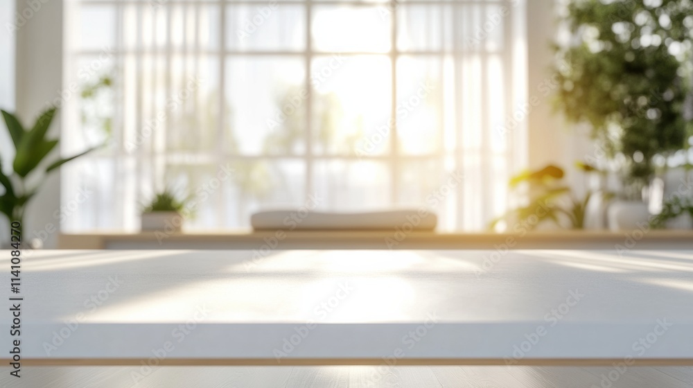 Bright and airy interior with plants and sunlight. Concept of relaxation and tranquility. Bright and airy interior with plants and sunlight. Concept of relaxation and tranquility.