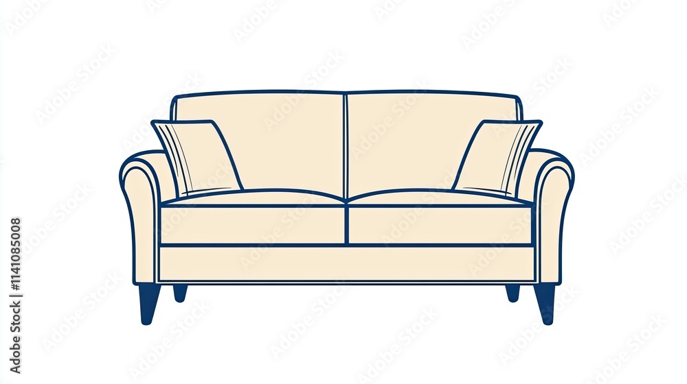 A simple illustration of a two-seater sofa with two cushions, ideal for home decor. A simple illustration of a two-seater sofa with two cushions, ideal for home decor.