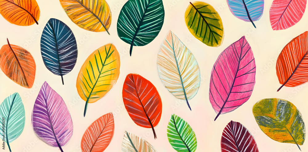 A vibrant display of various colorful leaves on a light background. A vibrant display of various colorful leaves on a light background.