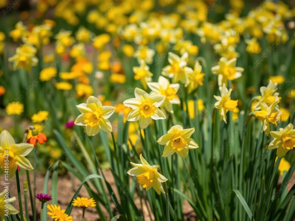 Vibrant daffodil flowers blooming in a lush field under the bright sun, flowers, vibrant Vibrant daffodil flowers blooming in a lush field under the bright sun, flowers, vibrant