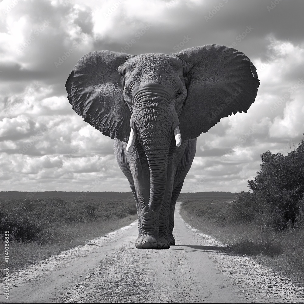 Naklejka premium elephant in the rain