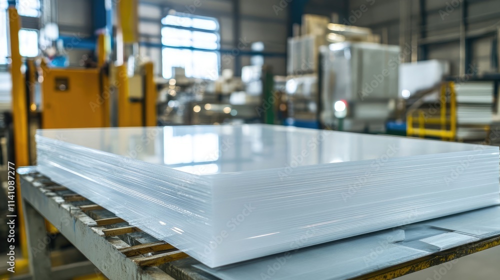 Close-up view of several sheets of processed glass stacked neatly. Close-up view of several sheets of processed glass stacked neatly.