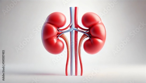
Kidney health and kidney wellness concept. Red kidneys on clinical background with depth of field. 3D rendering