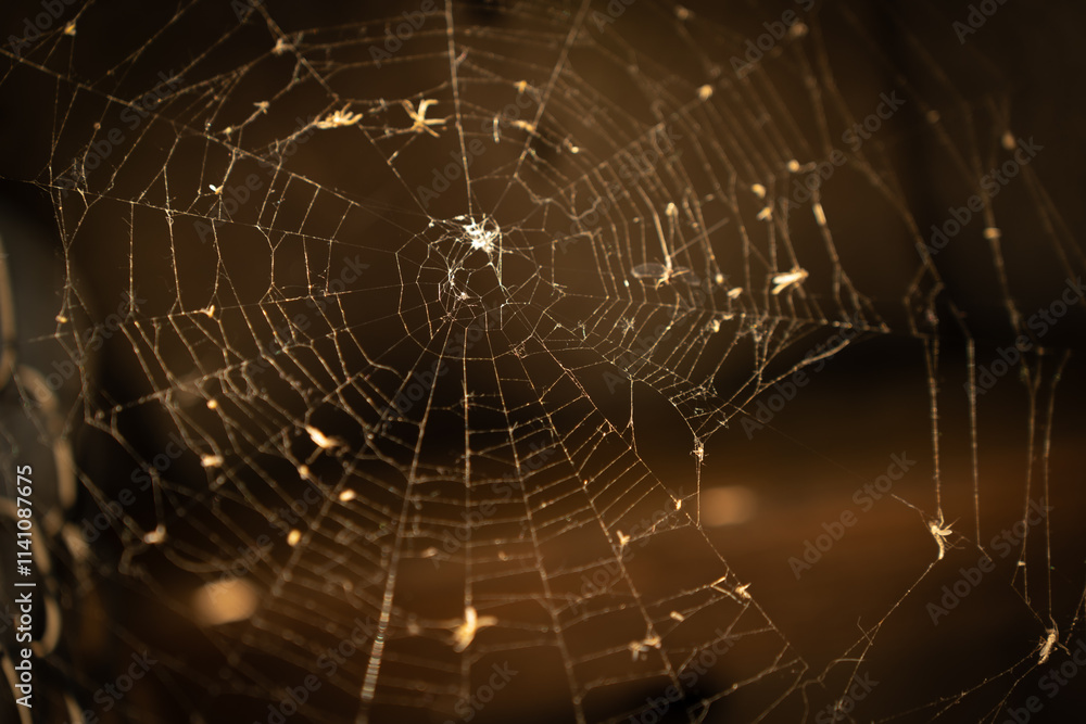 Naklejka premium macro large spider web close-up horizontal