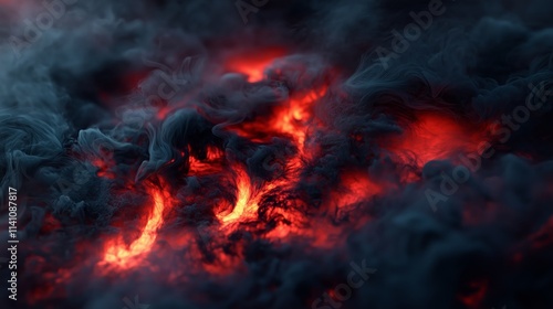 Mystical Burning Landscape with Smoky Dark Textures and Red Glow Background - Made with Generative AI