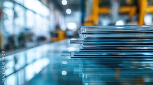 Wallpaper Mural Close-up view of several sheets of processed glass stacked neatly. Torontodigital.ca