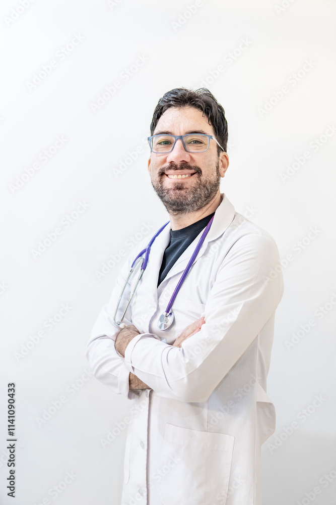 Portrait of a Latino doctor standing in his office Portrait of a Latino doctor standing in his office