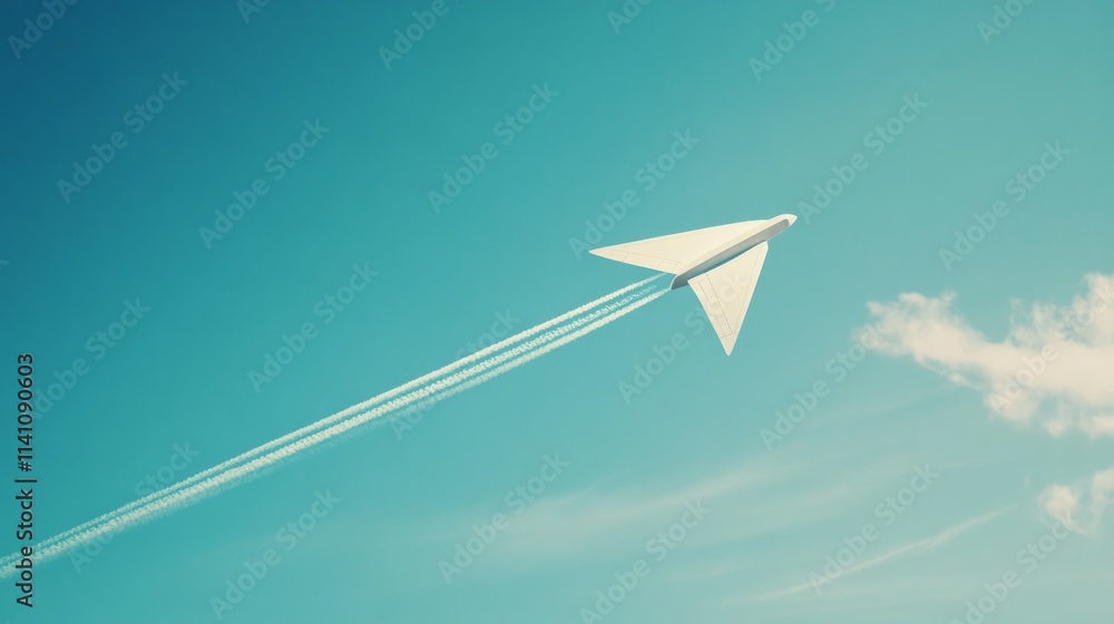 Paper airplane gliding smoothly through an expansive real sky generative ai Paper airplane gliding smoothly through an expansive real sky generative ai