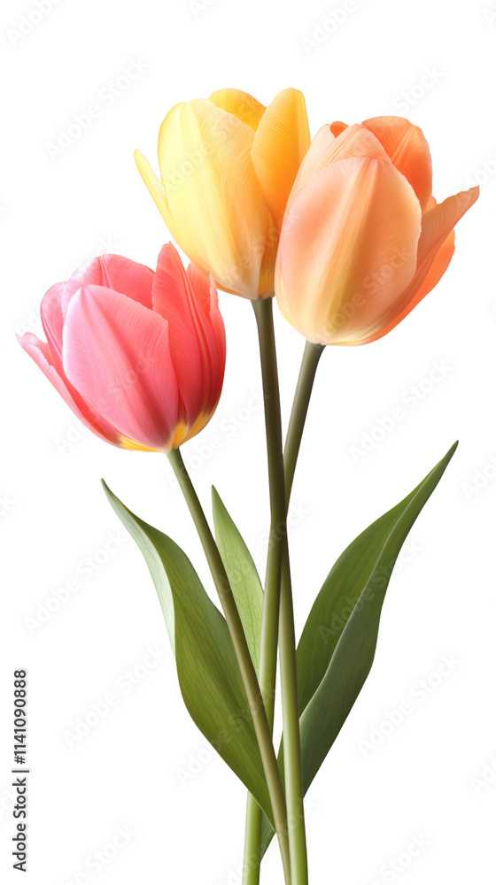 Fototapeta premium Vibrant tulips in bloom against a clear backdrop, ideal for springtime and floral-themed projects